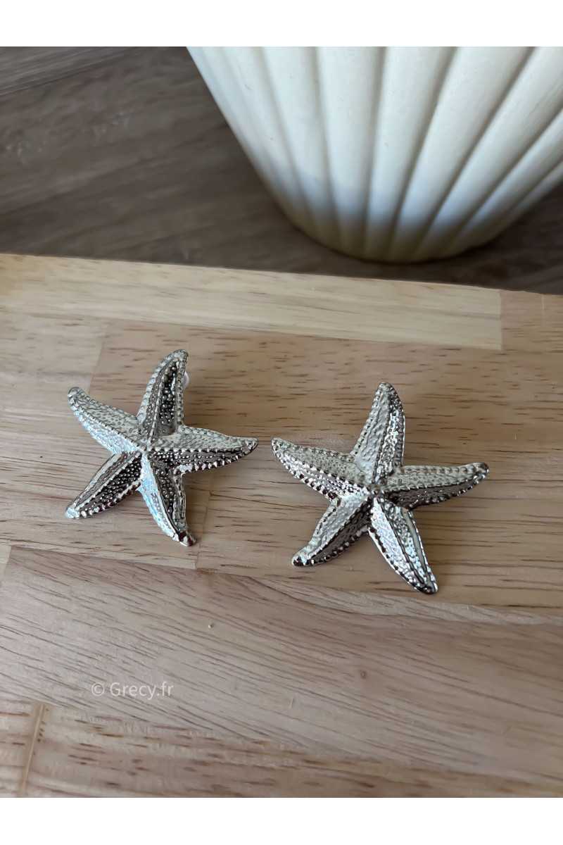 Boucles d'oreilles étoile de mer argentés acier inoxydable légères bijoux tendances grecy été 2024