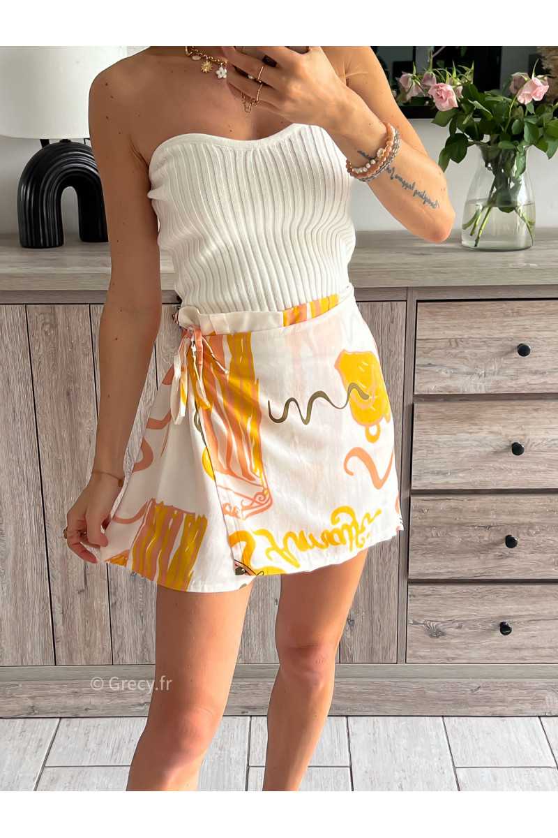 jupe short citrons jaune motifs grecy mode tendance look été 2024