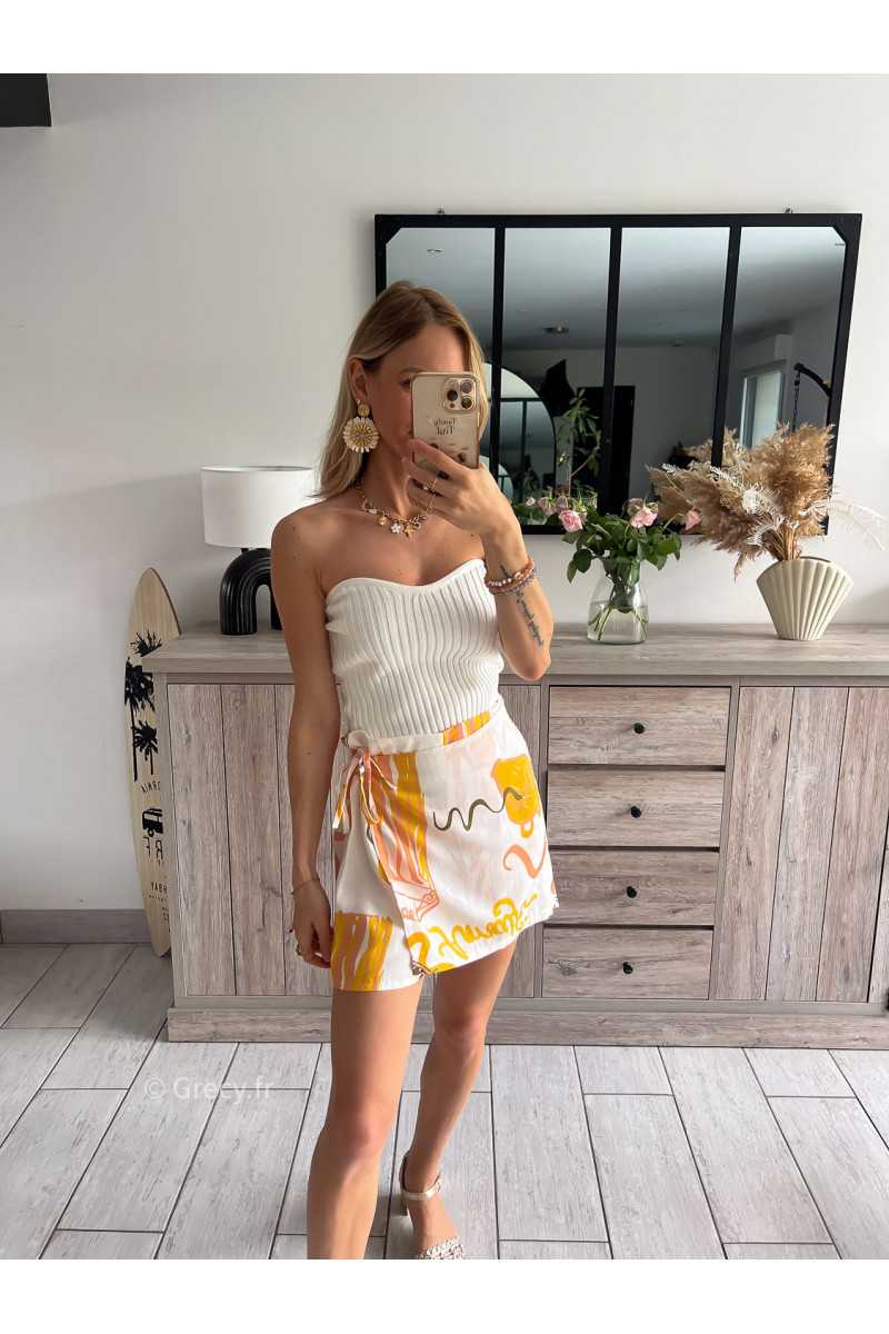jupe short citrons jaune motifs grecy mode tendance look été 2024