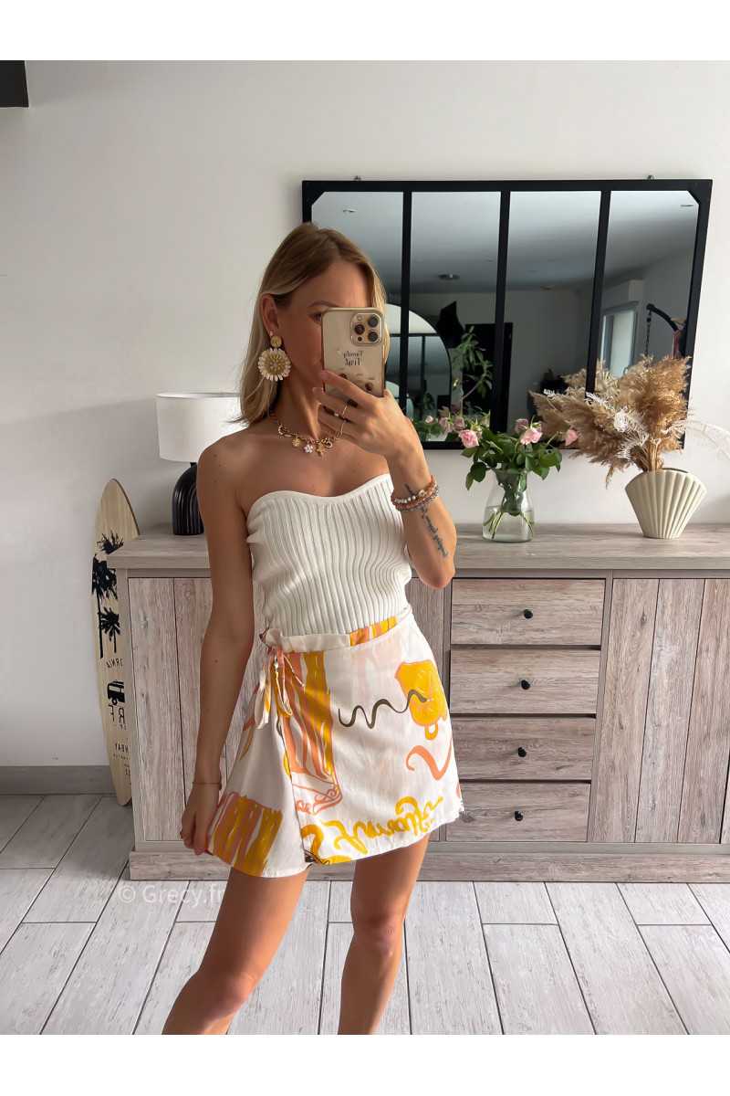 jupe short citrons jaune motifs grecy mode tendance look été 2024