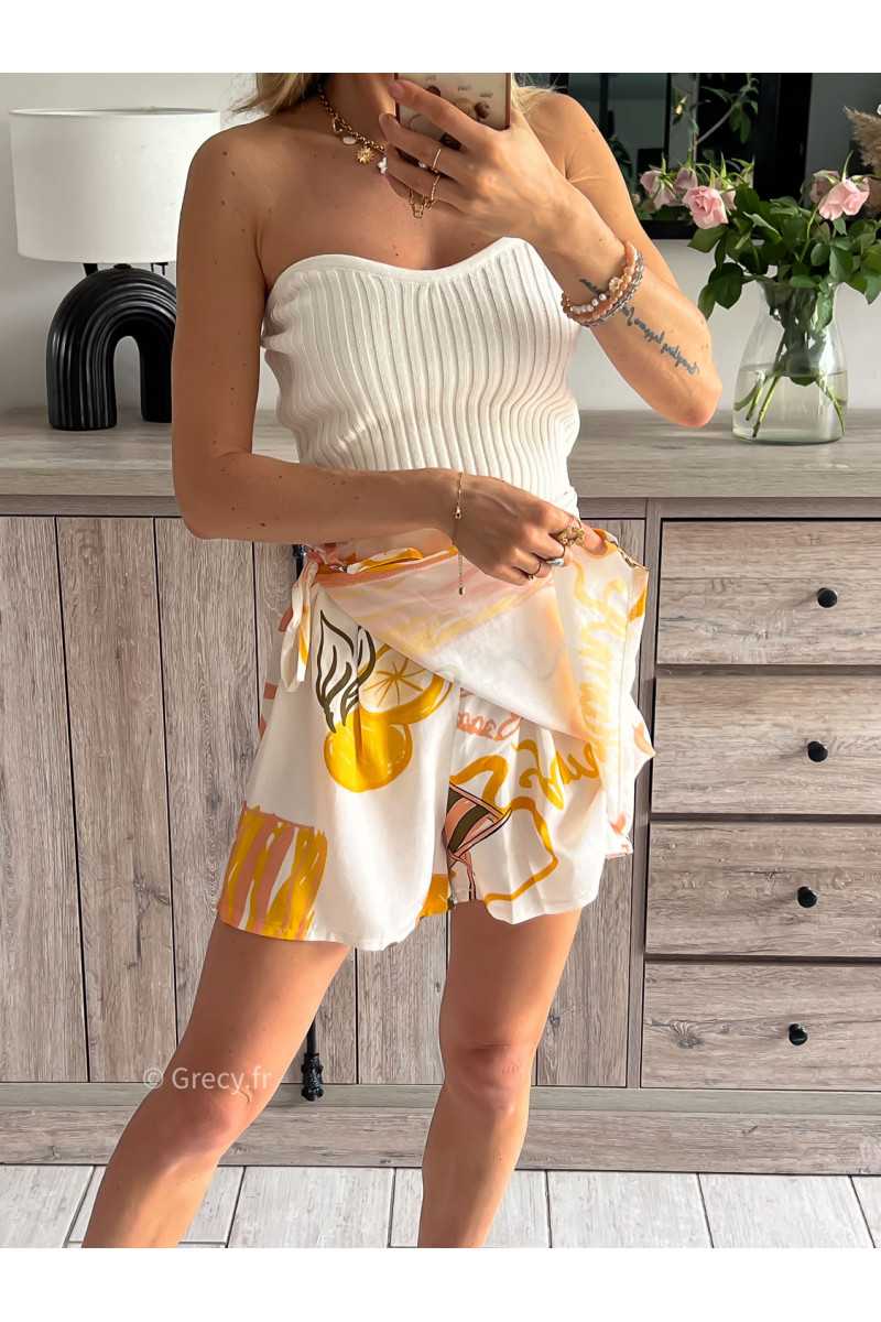 jupe short citrons jaune motifs grecy mode tendance look été 2024
