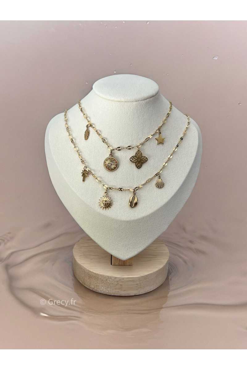 collier creation fine maille chaine charms pendentifs charm's grecy bijoux acier inoxydable
