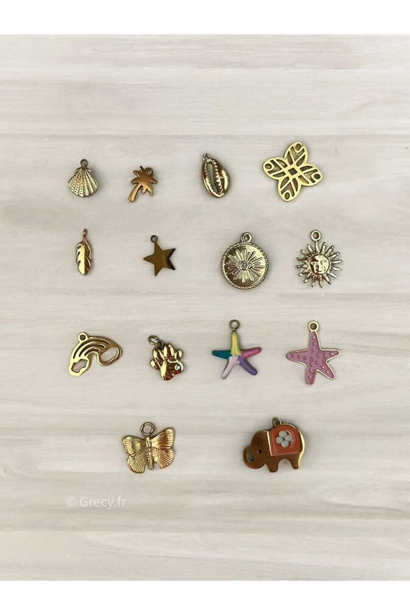 collier creation fine maille chaine charms pendentifs charm's grecy bijoux acier inoxydable