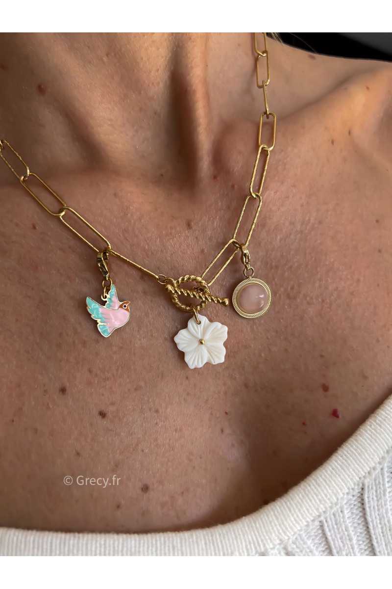 collier creation maille chaine charms pendentifs charm's grecy bijoux acier inoxydable