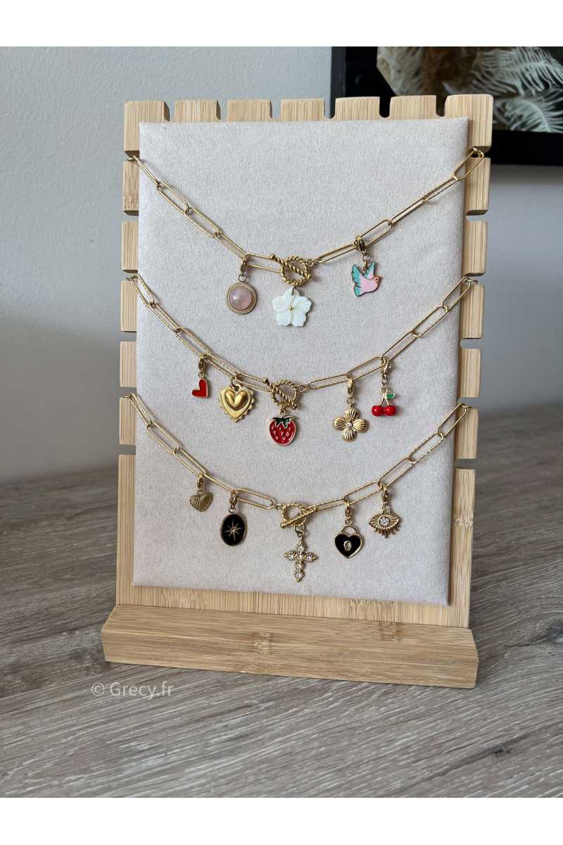 collier creation maille chaine charms pendentifs charm's grecy bijoux acier inoxydable