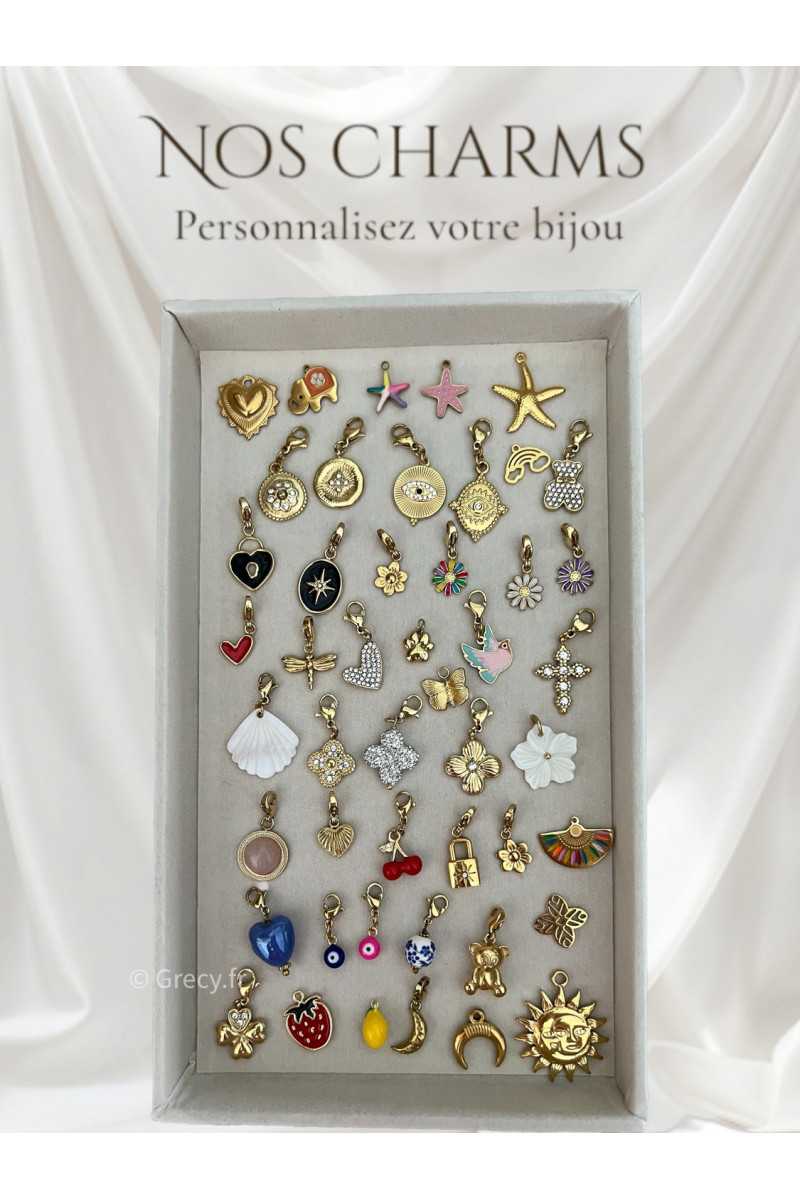 collier creation maille chaine charms pendentifs charm's grecy bijoux acier inoxydable