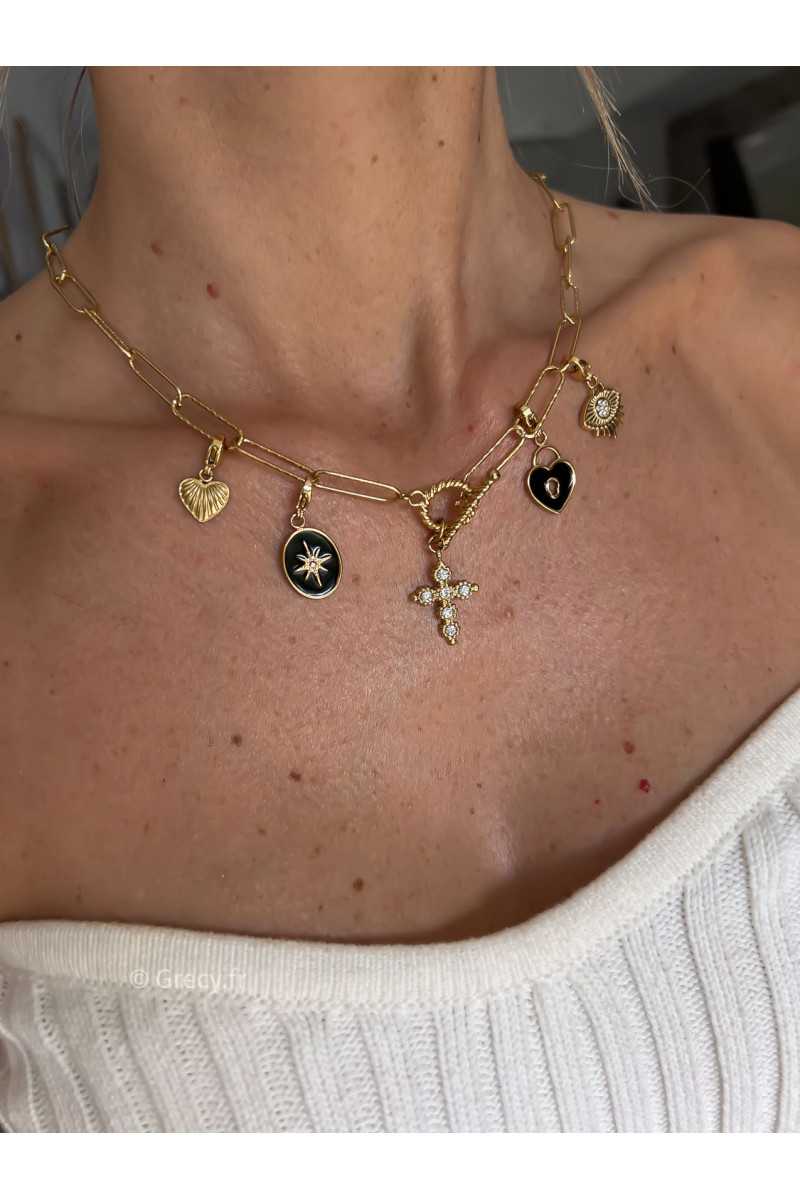 collier creation maille chaine charms pendentifs charm's grecy bijoux acier inoxydable