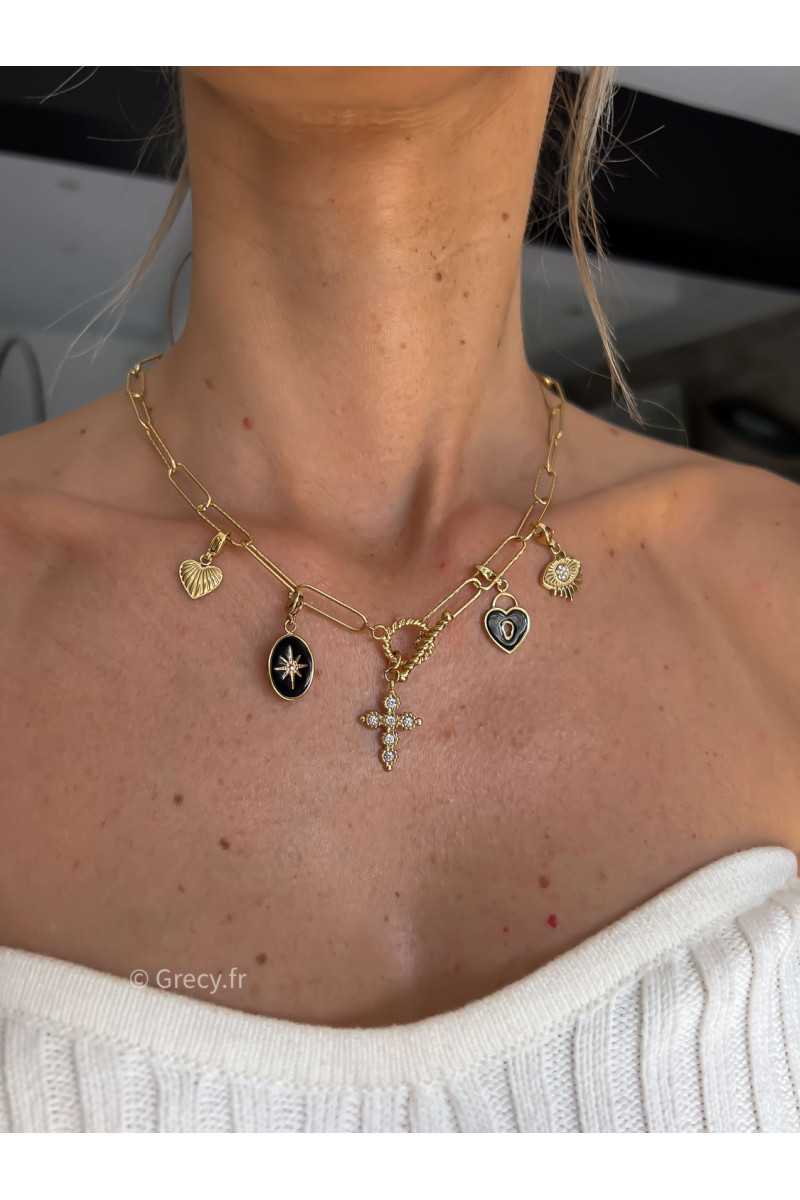 collier creation maille chaine charms pendentifs charm's grecy bijoux acier inoxydable