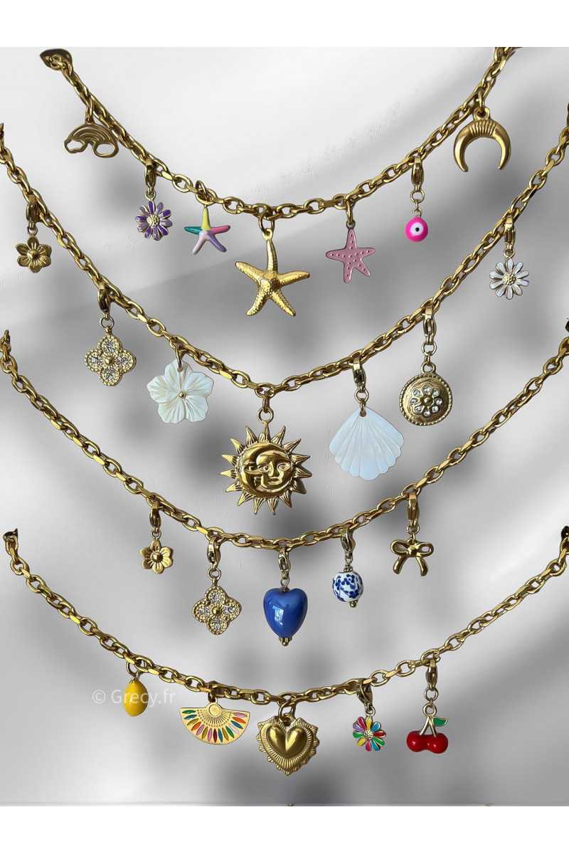 collier creation maille chaine charms pendentifs charm's grecy bijoux acier inoxydable
