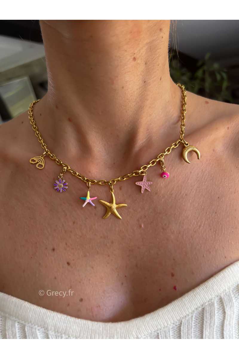 collier creation maille chaine charms pendentifs charm's grecy bijoux acier inoxydable
