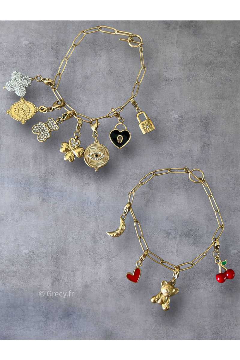 bracelet creation maille chaine charms pendentifs charm's grecy bijoux acier inoxydable