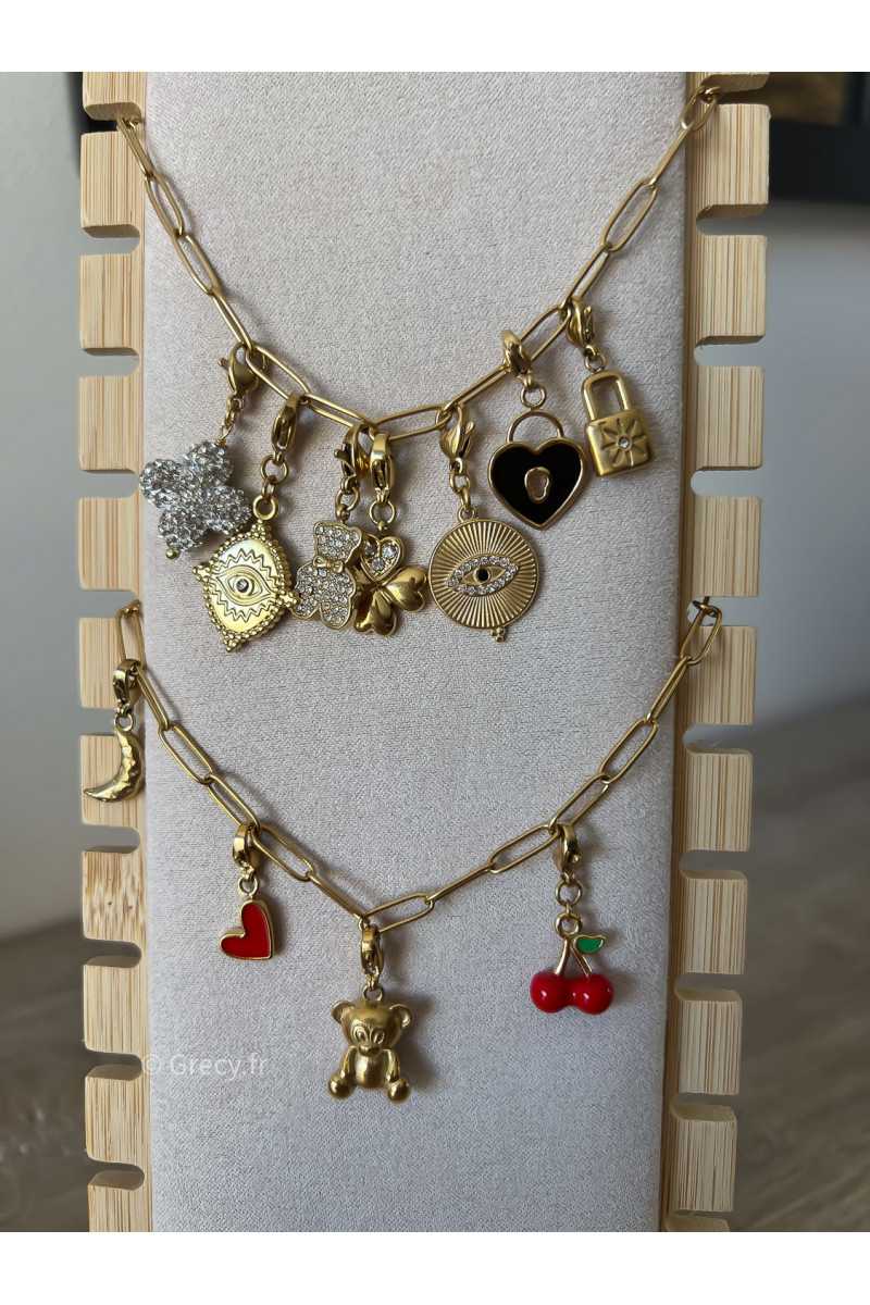 bracelet creation maille chaine charms pendentifs charm's grecy bijoux acier inoxydable