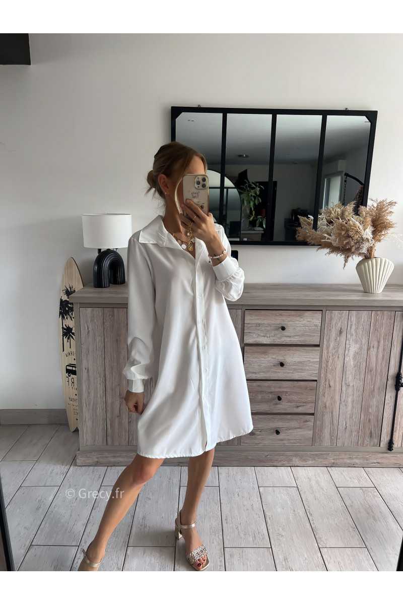 Longue chemise blanche grecy look tenue mode tendance