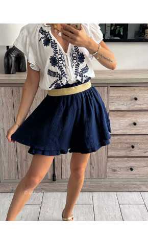 short jupe gaze de coton bleu marine ceinture dorée grecy look tenue mode tendance