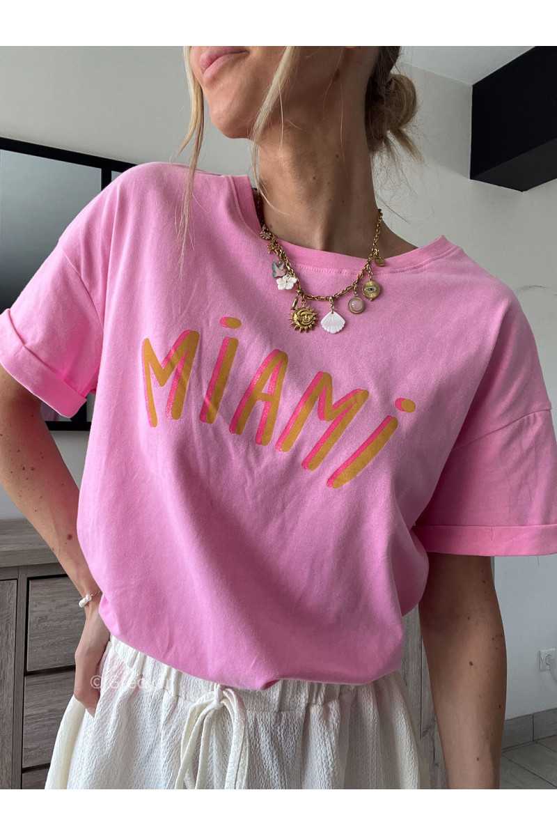 t-shirt Miami rose grecy look tenue mode tendance