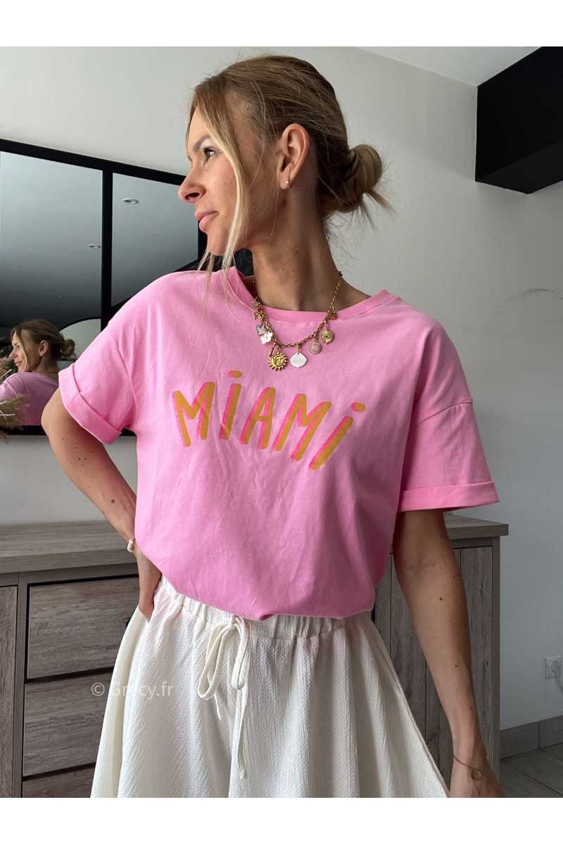 t-shirt Miami rose grecy look tenue mode tendance