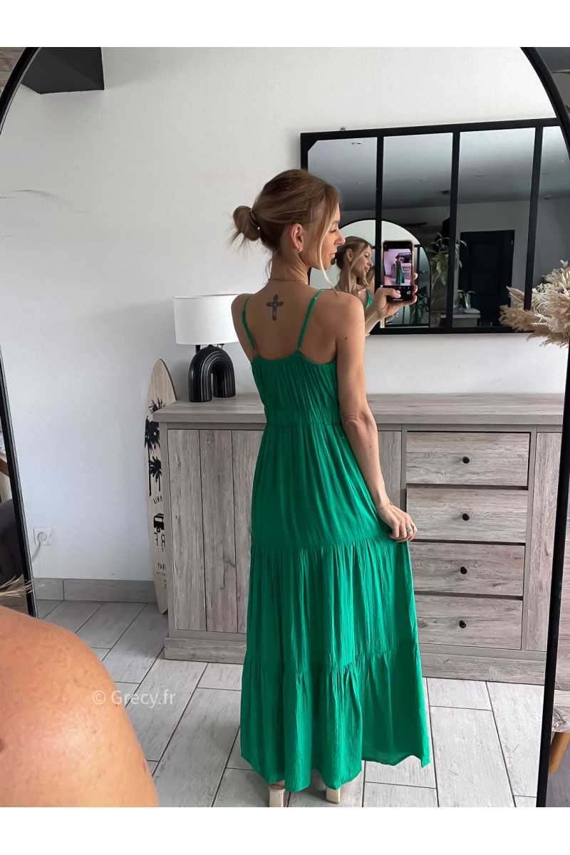 Robe longue verte bretelles réglables été grecy look tenue mode tendance