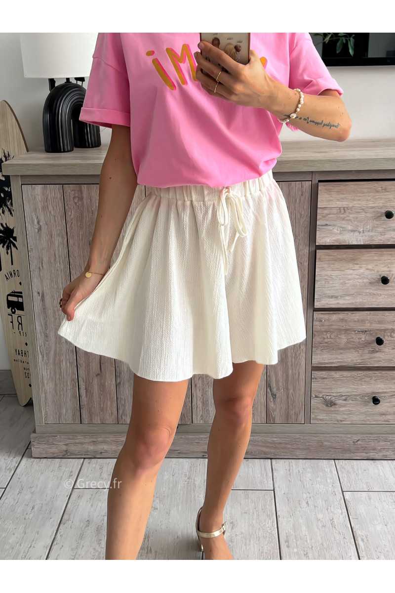 short écru blanc fluide été grecy look tenue mode tendance