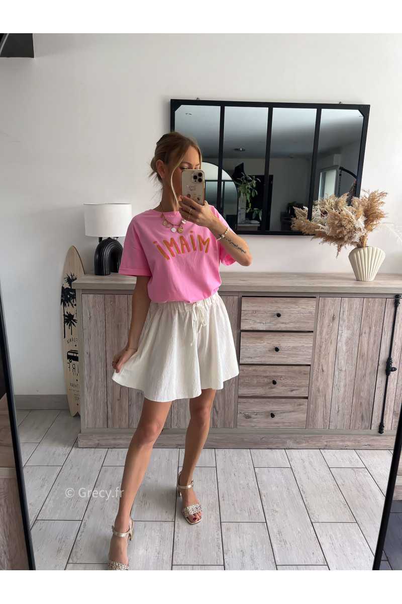 short écru blanc fluide été grecy look tenue mode tendance