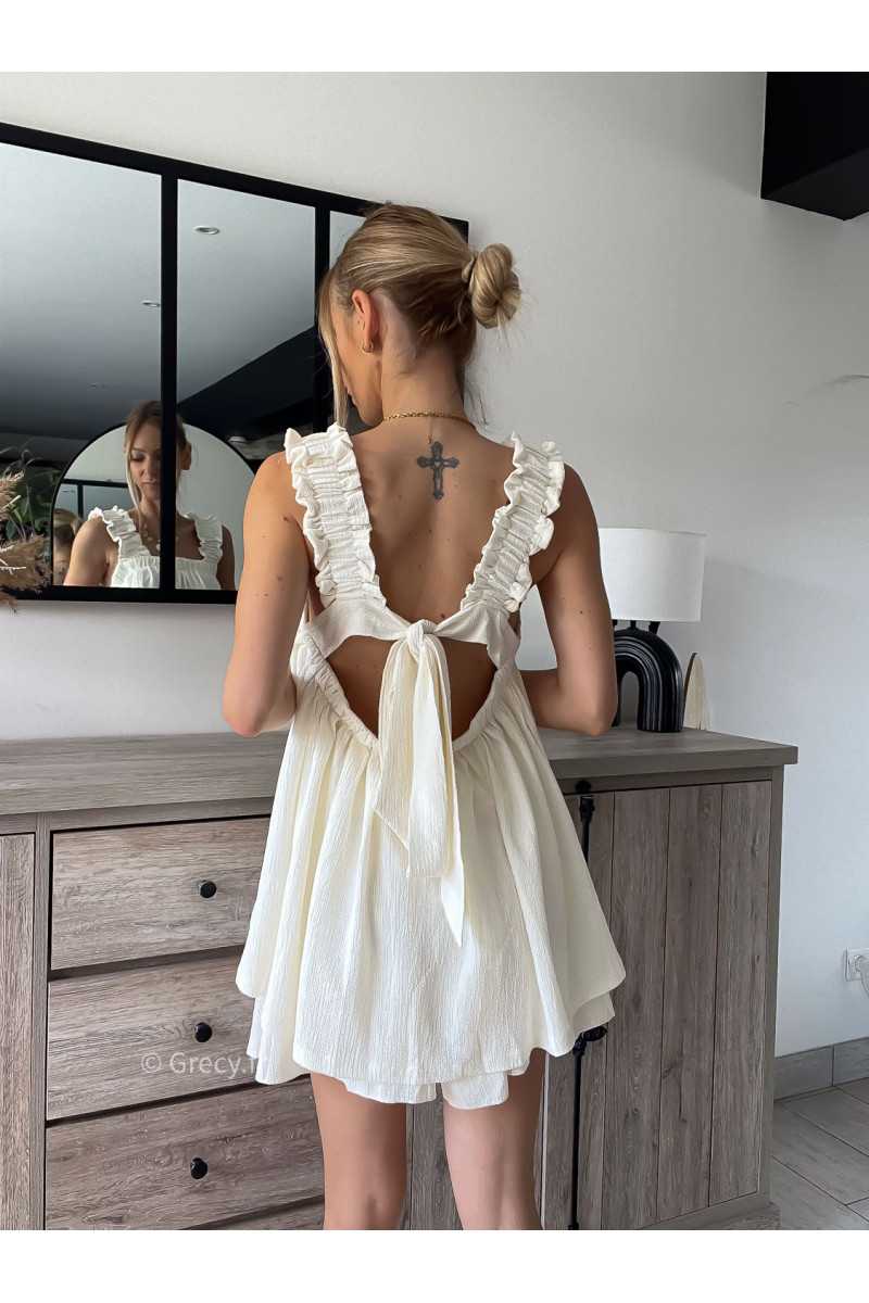 top dos nus noeud écru blanc fluide été grecy look tenue mode tendance