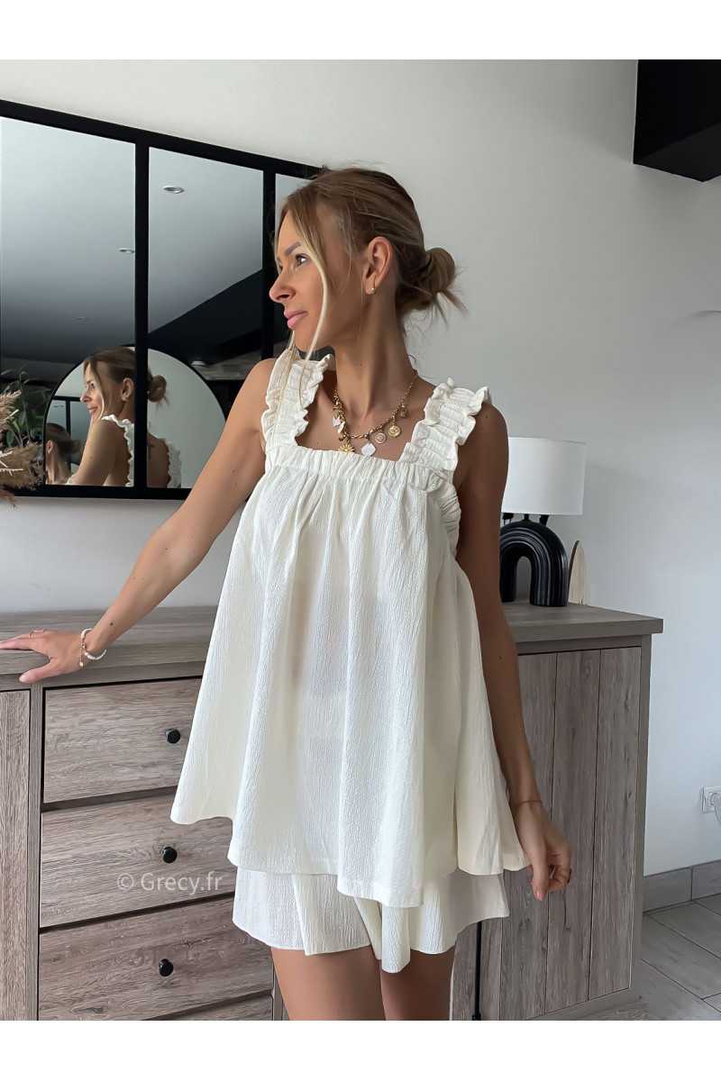 top dos nus noeud écru blanc fluide été grecy look tenue mode tendance
