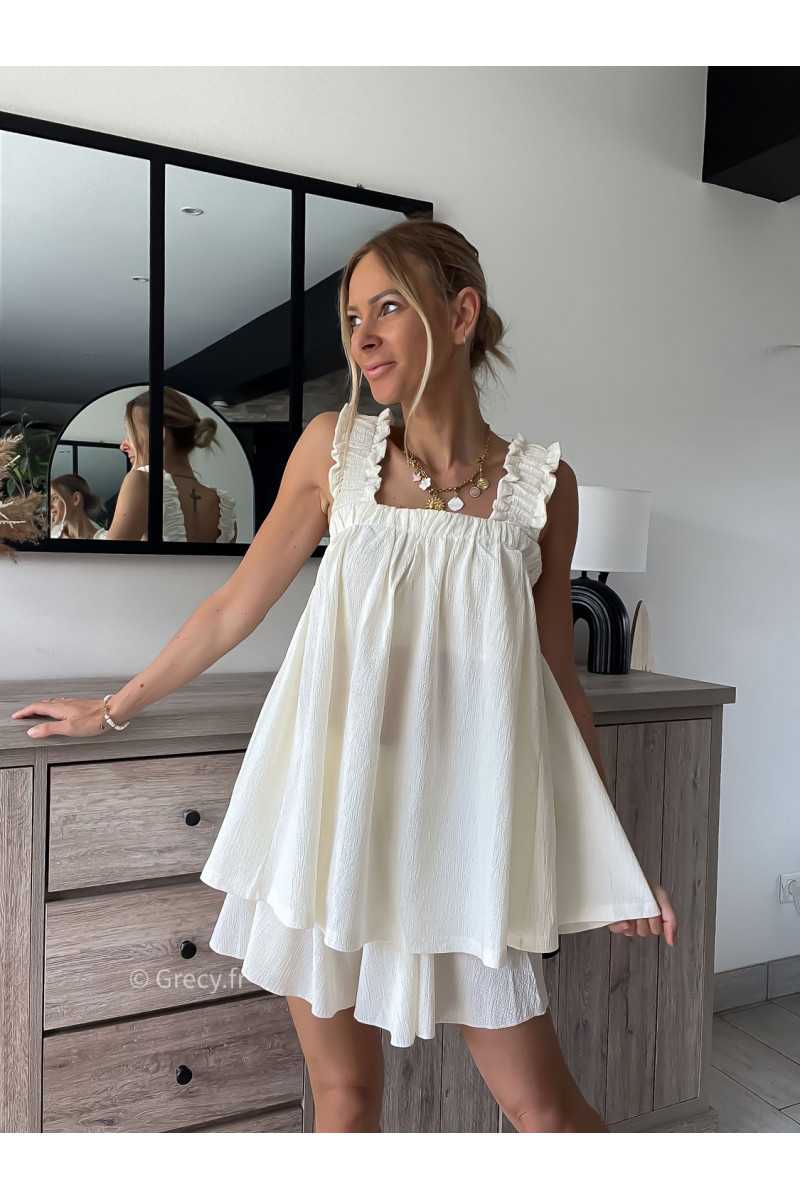 top dos nus noeud écru blanc fluide été grecy look tenue mode tendance