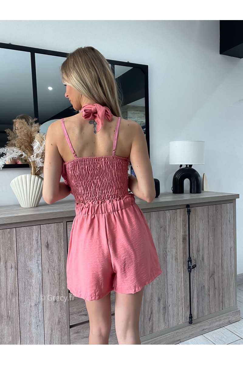 Ensemble short et top croisé vieux rose grecy look tendance mode