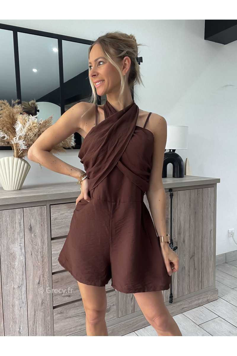 Combishort croisé marron chocolat grecy look tendance mode