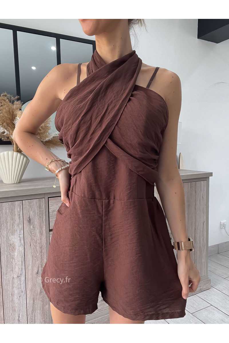 Combishort croisé marron chocolat grecy look tendance mode