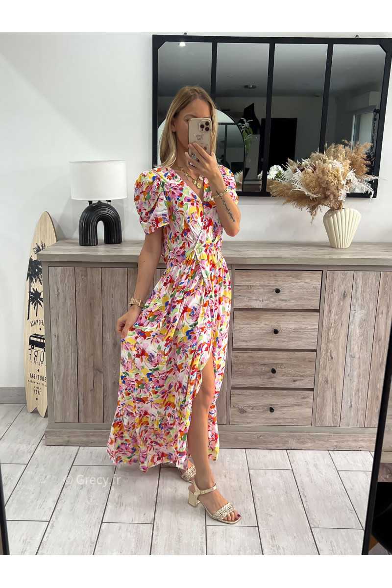 Robe longue colorée fleurie grecy look tendance mode