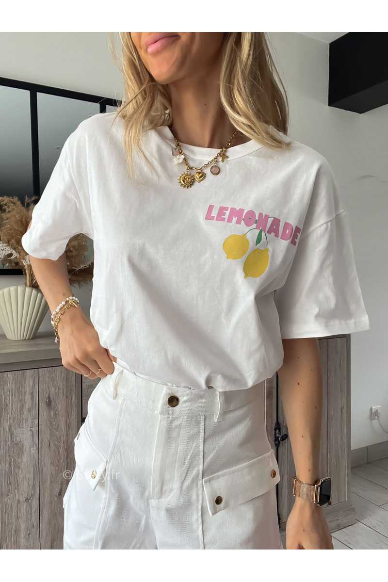 t-shirt blanc citons citron fruits grecy look tendance mode