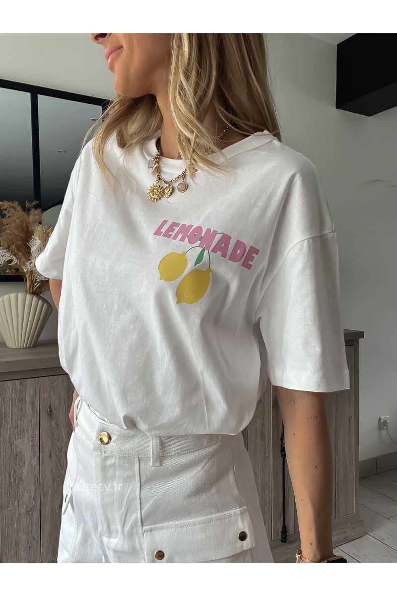t-shirt blanc citons citron fruits grecy look tendance mode