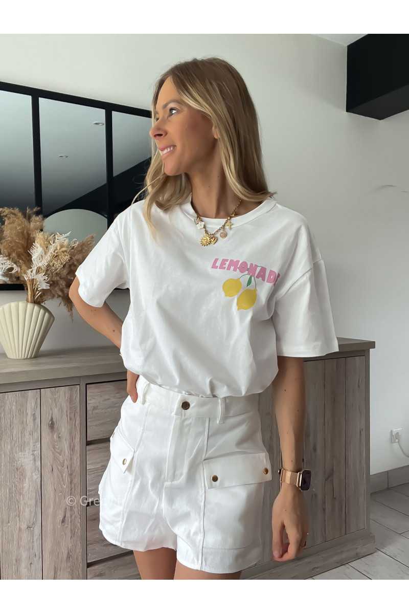 t-shirt blanc citons citron fruits grecy look tendance mode