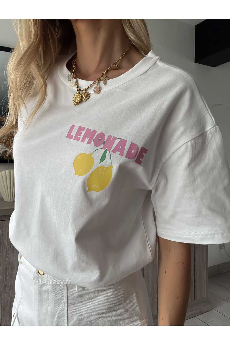 t-shirt blanc citons citron fruits grecy look tendance mode