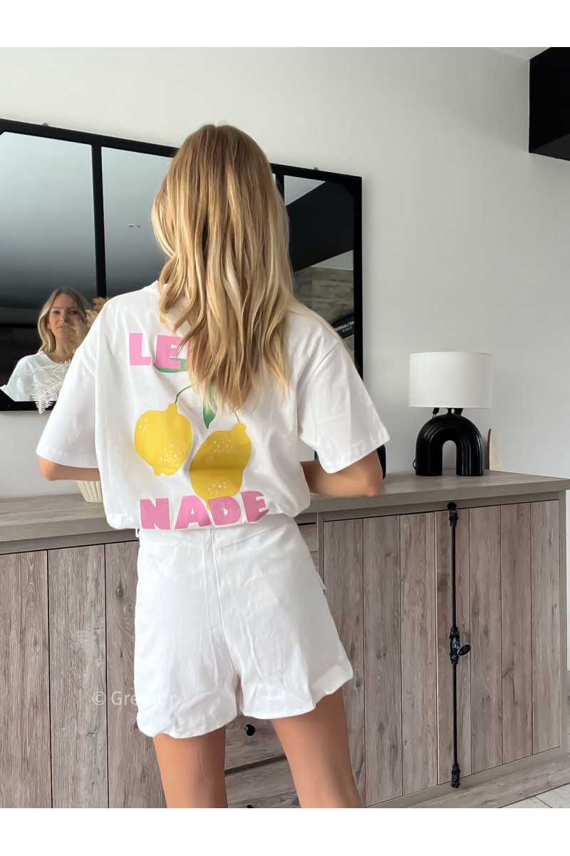t-shirt blanc citons citron fruits grecy look tendance mode