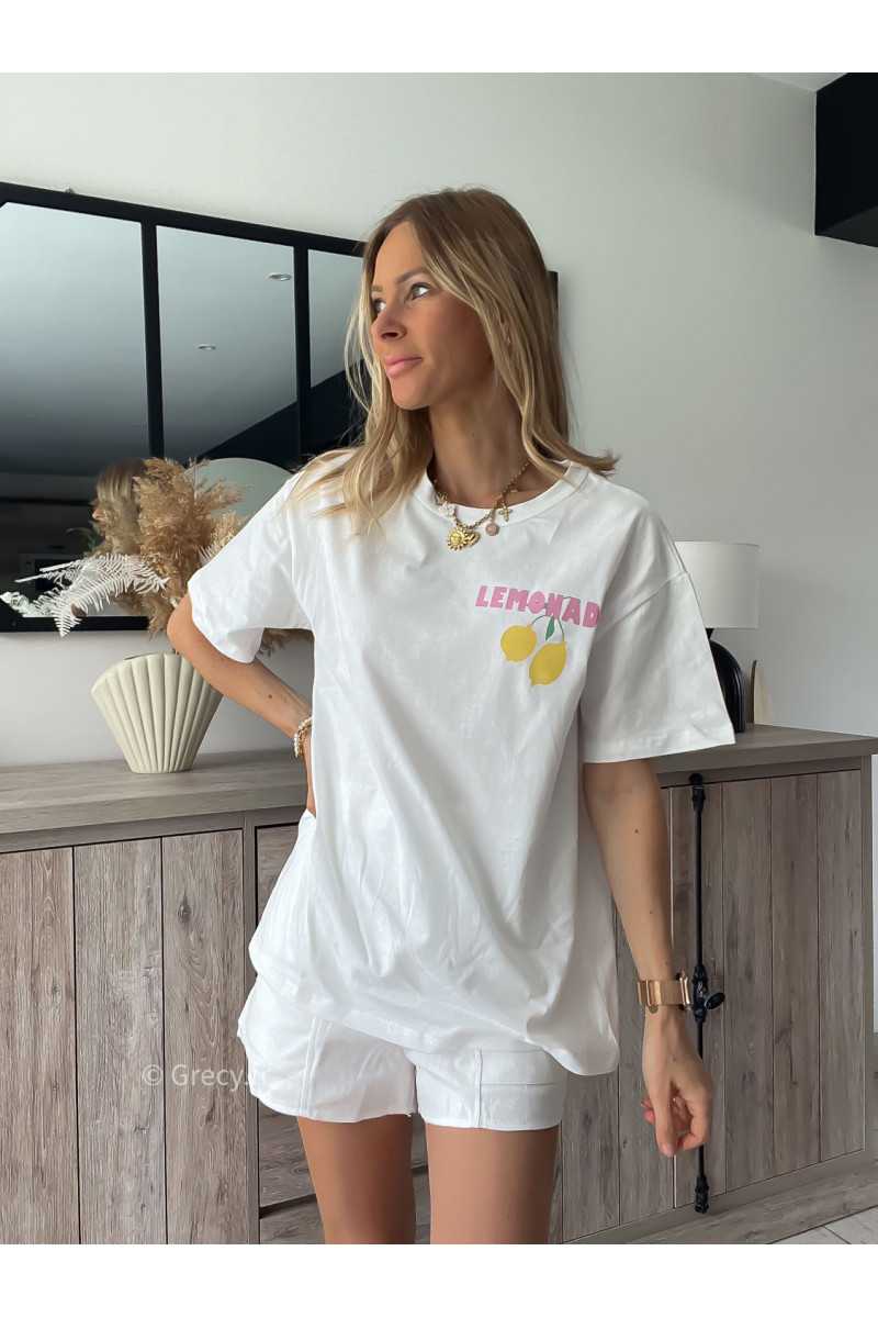 t-shirt blanc citons citron fruits grecy look tendance mode