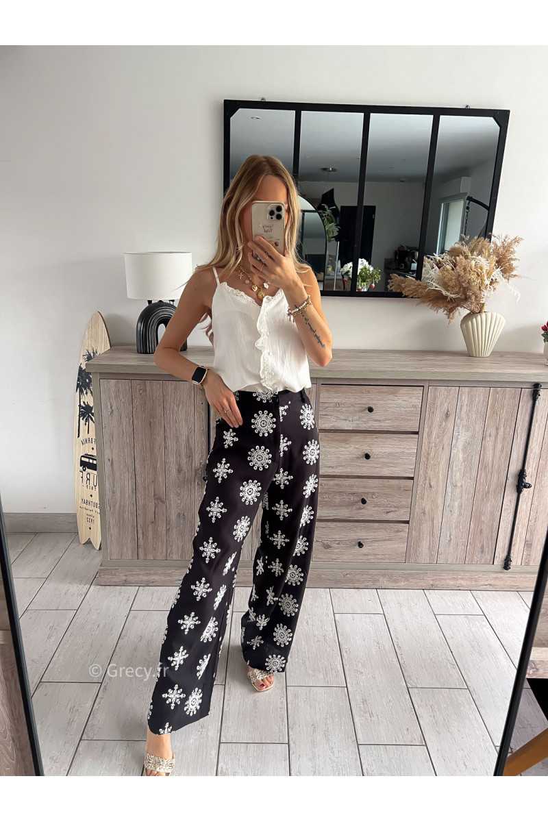 Pantalon noir a pois blancs outlet