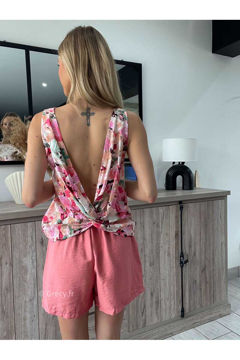 Débardeur fleuri dos nu rose grecy look tendance mode