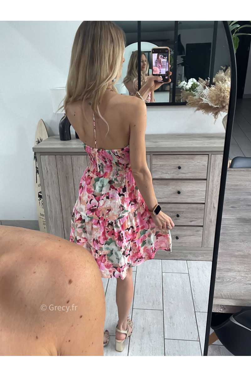 robe courte fleurie rose grecy look tendance mode