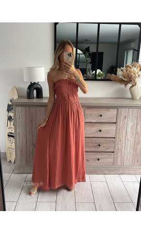 robe longue bustier terracotta grecy look tendance mode