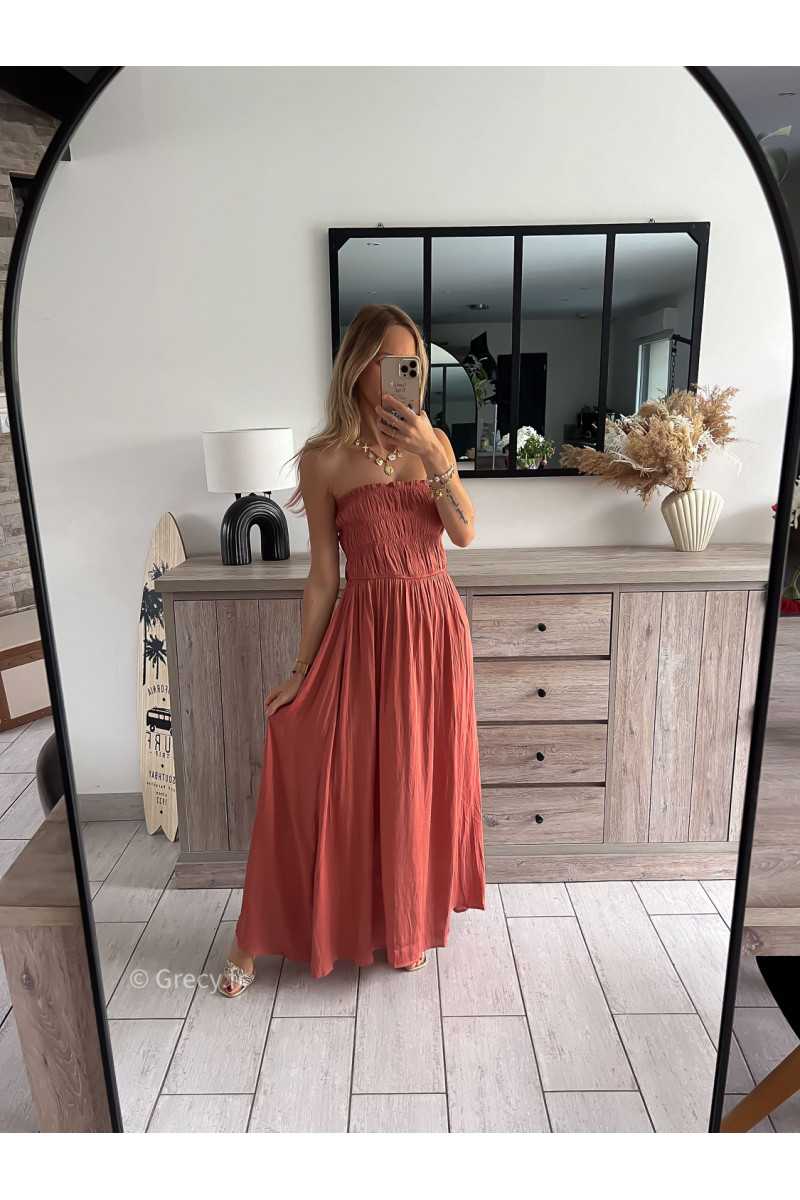robe longue bustier terracotta grecy look tendance mode