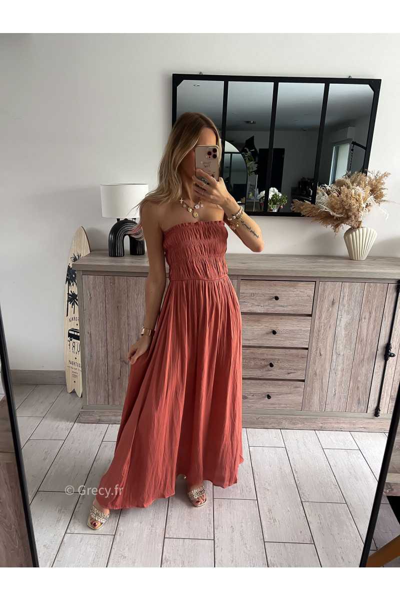 robe longue bustier terracotta grecy look tendance mode