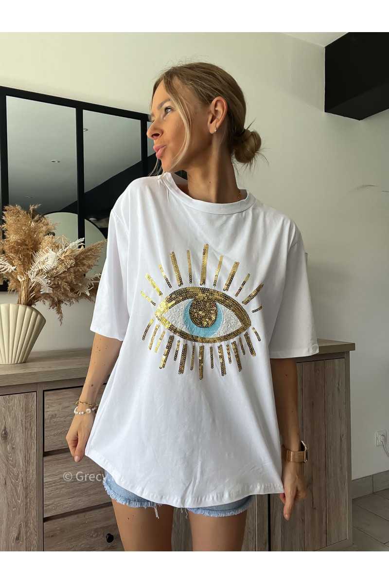 Tshirt oeil sequins blanc grecy mode look tendance