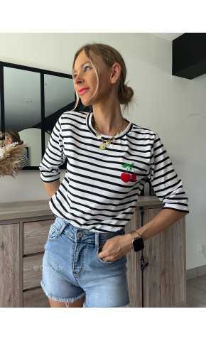 Tshirt rayé cerises grecy mode tenue look tendance