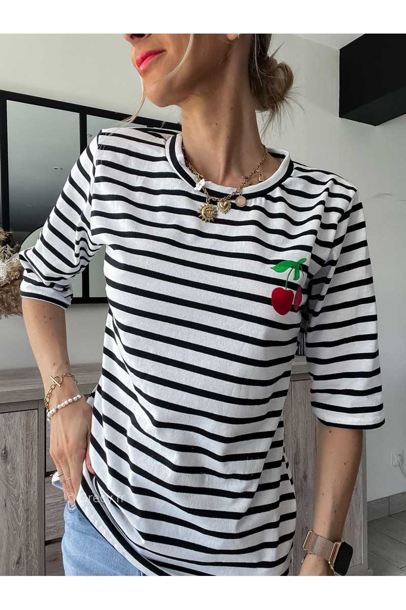 Tshirt rayé cerises grecy mode tenue look tendance