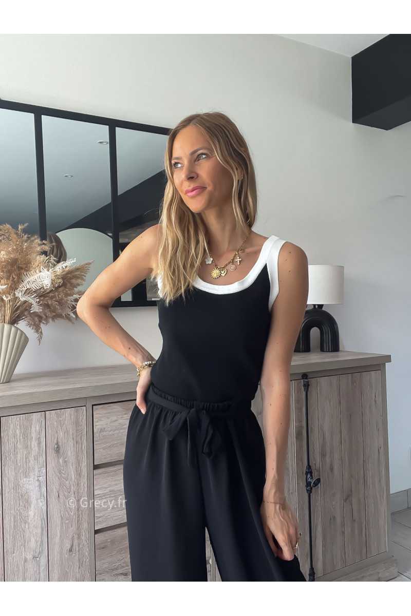 Débardeur noir contrasté blanc bordure bords grecy mode tendance outfit look