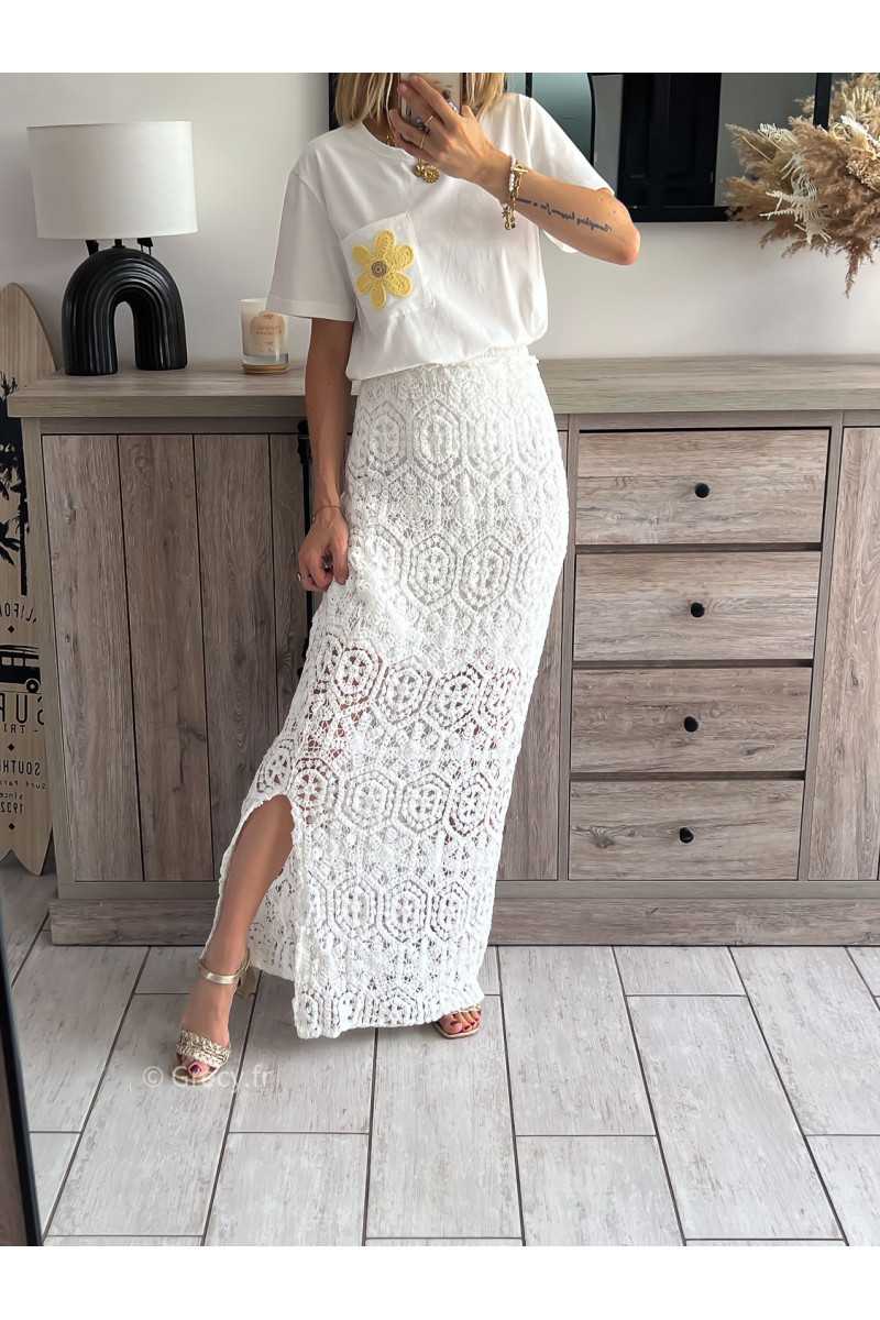 Jupe longue blanche crochet grecy mode tendance outfit look