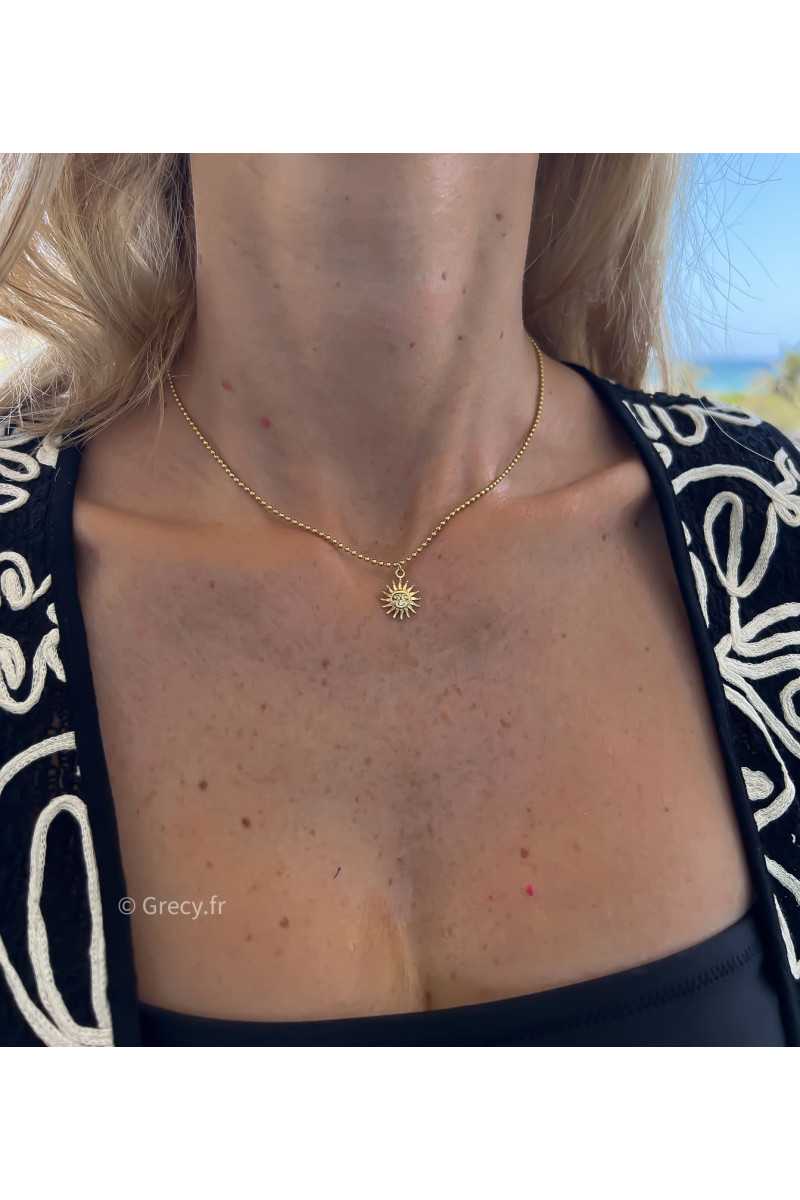Collier mini soleil doré acier inoxydable grecy bijoux