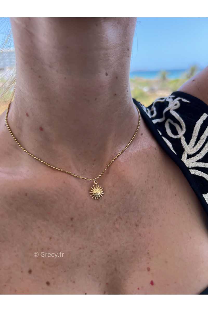 Collier mini soleil doré acier inoxydable grecy bijoux