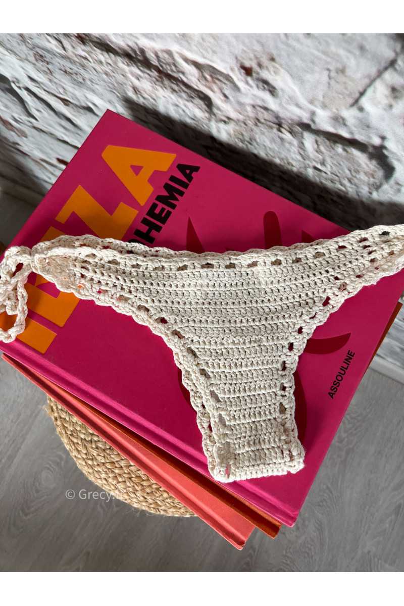 Maillot de bain crochet fleuri bas brésilien beige coloré fleurs noeuds échancré bikini été